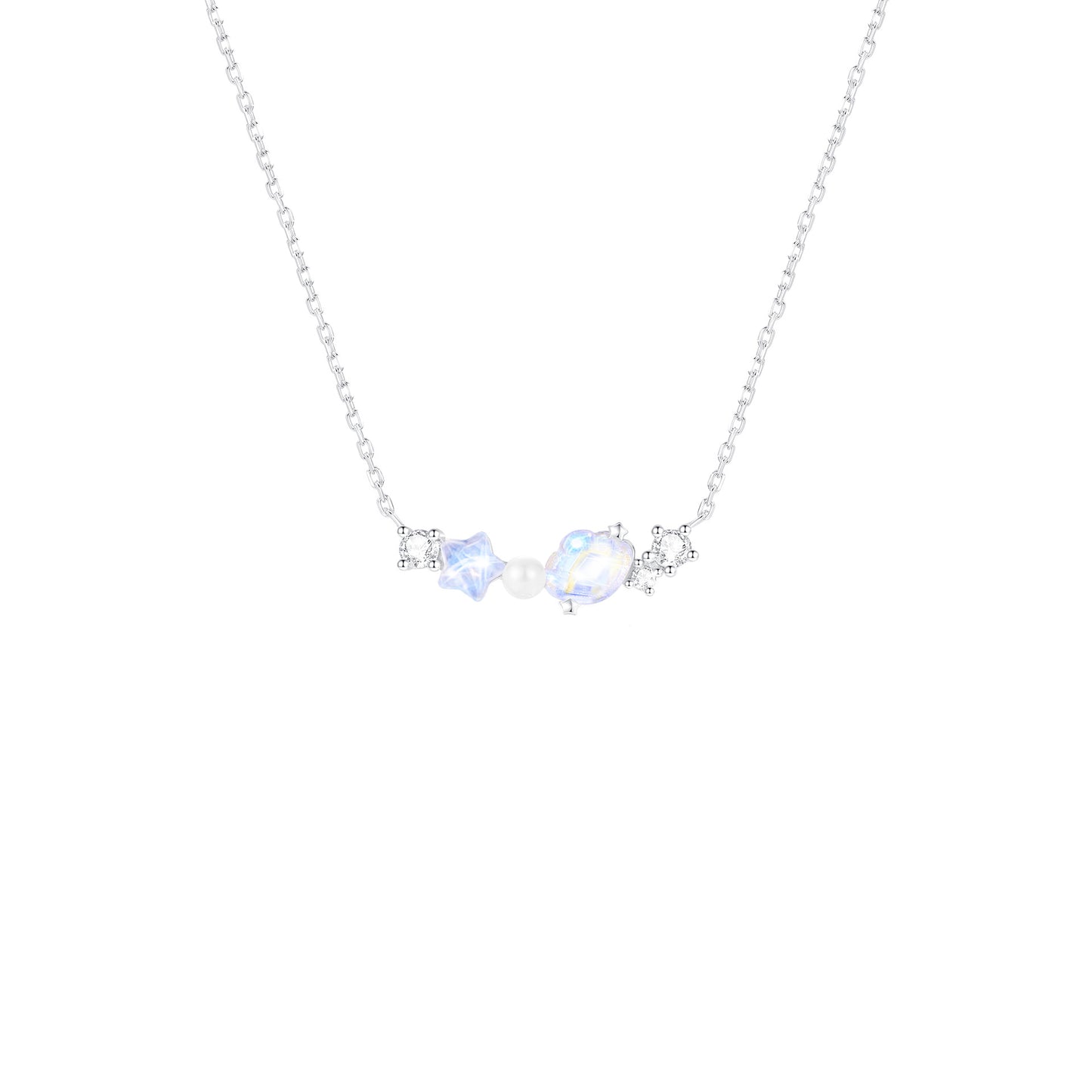 “Aurora Shell” S925 Sterling Silver Opalescent Shell Jewelry Set (Necklace, Earrings & Ring)