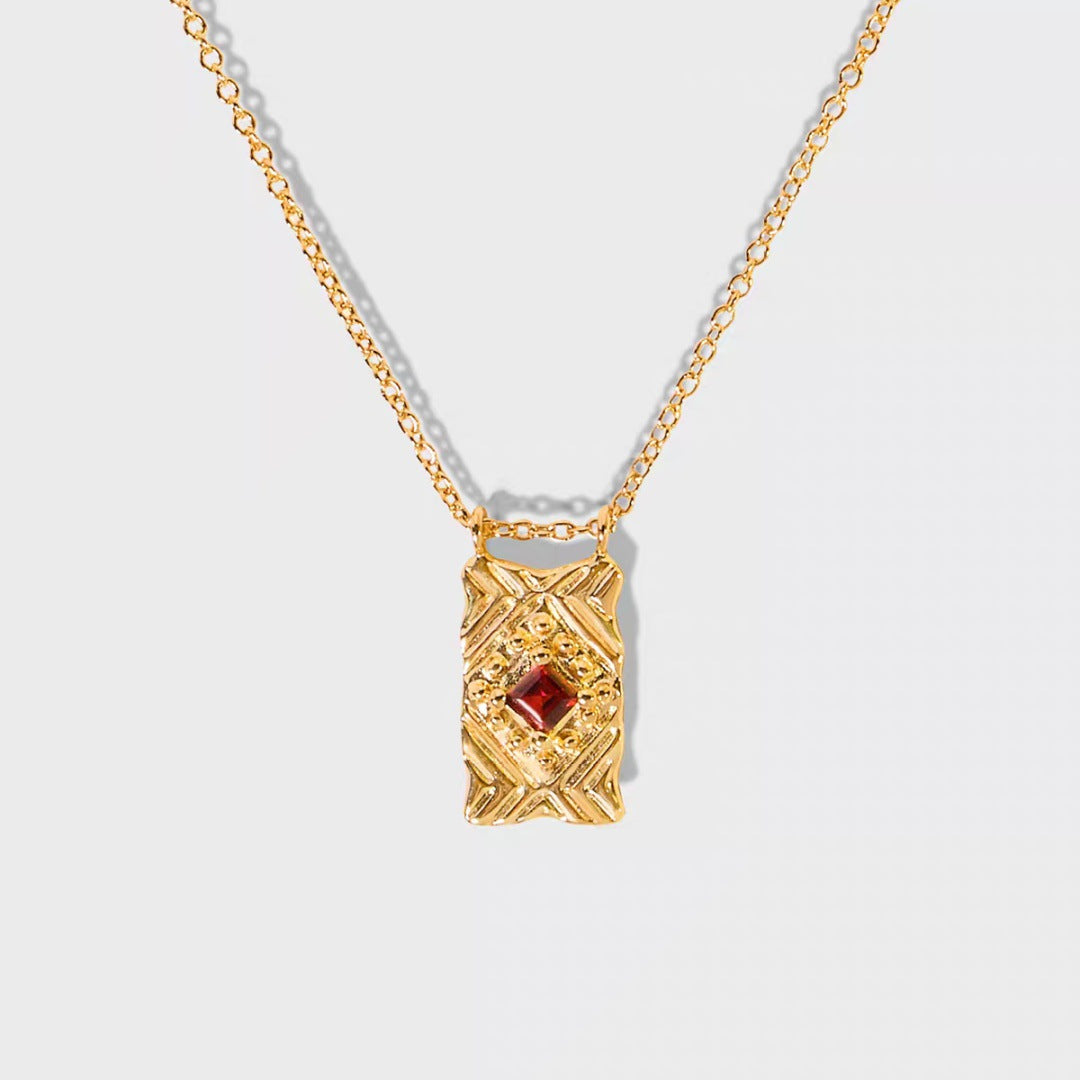 Crimson Frame 18K Gold-Plated Brass Ruby Pendant Necklace