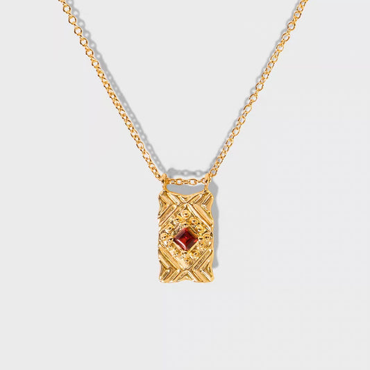 Crimson Frame 18K Gold-Plated Brass Ruby Pendant Necklace