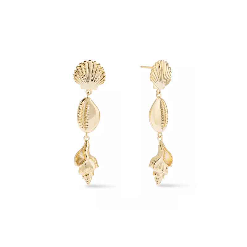 "Golden Seashell Symphony" 18K Gold-Plated 925 Sterling Silver Drop Earrings