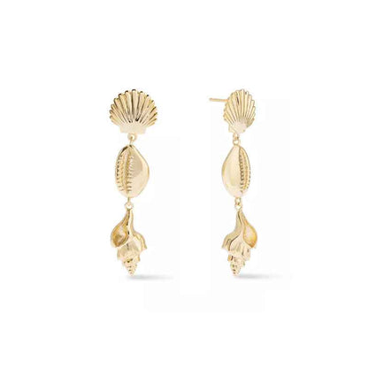 "Golden Seashell Symphony" 18K Gold-Plated 925 Sterling Silver Drop Earrings