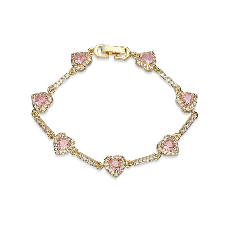 “Heartline” Gold-Tone Brass Colorful Zircon Heart Jewelry Set