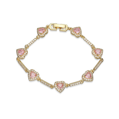 “Heartline” Gold-Tone Brass Colorful Zircon Heart Jewelry Set