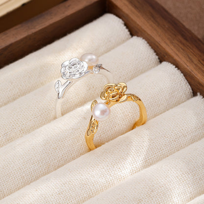 Vintage Rose Freshwater Pearl 18K Gold-Plated Open Ring