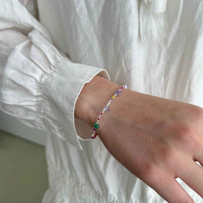 “Boho Prism Drops” S925 Sterling Silver Colorful Beaded Charm Bracelet