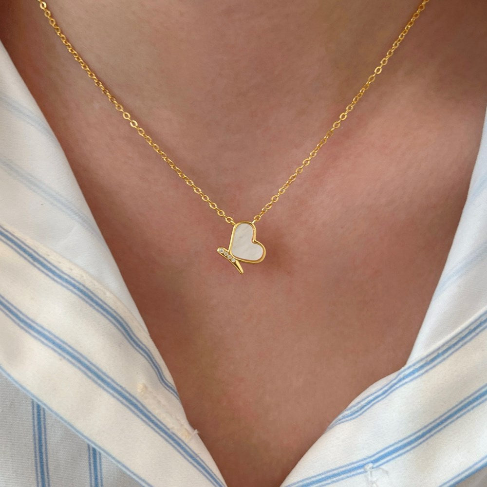 “Butterheart” S925 Sterling Silver Mother-of-Pearl Butterfly Necklace