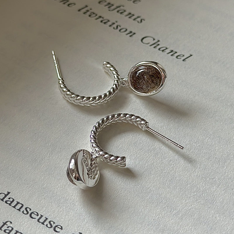 "Autumn Aura" 925 Sterling Silver Oval Rutilated Quartz Earrings