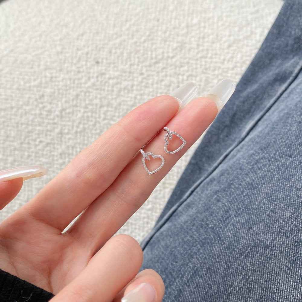 “Lovette Halo” S925 Sterling Silver Pavé Heart Stud Earrings