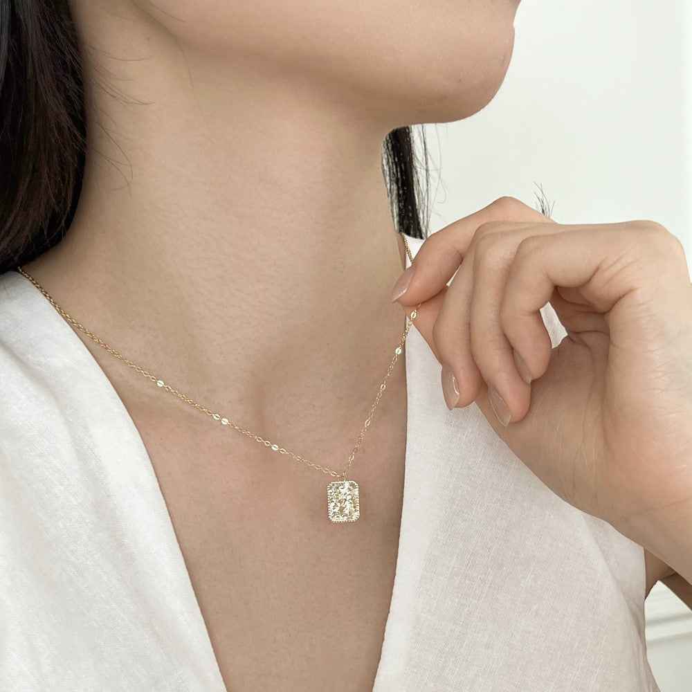 “Gleam Square” 925 Sterling Silver Textured Rectangle Pendant Necklace