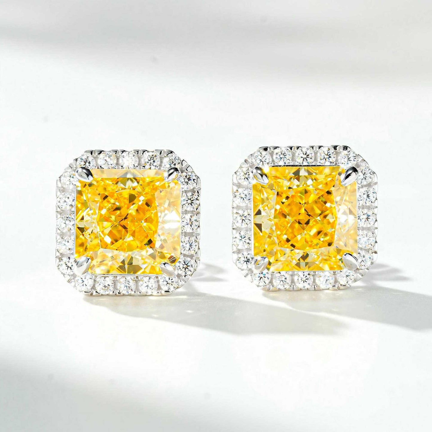 “Canary Ice” S925 Sterling Silver Yellow Radiant-Cut Jewelry Set