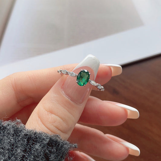 “Verdant Promise” S925 Sterling Silver Oval Engagement Ring