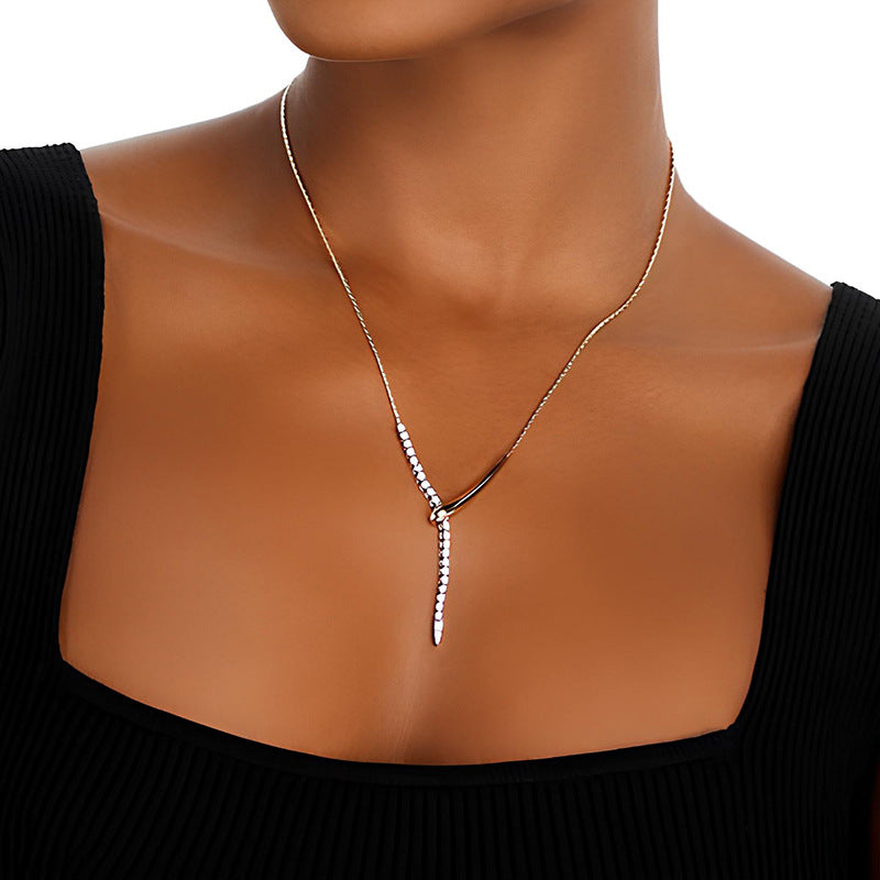 “Linear Grace” S925 Sterling Silver Geometric Tassel Necklace