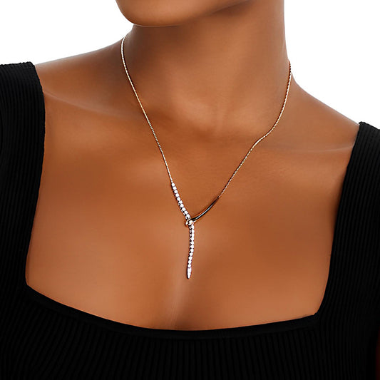 “Linear Grace” S925 Sterling Silver Geometric Tassel Necklace
