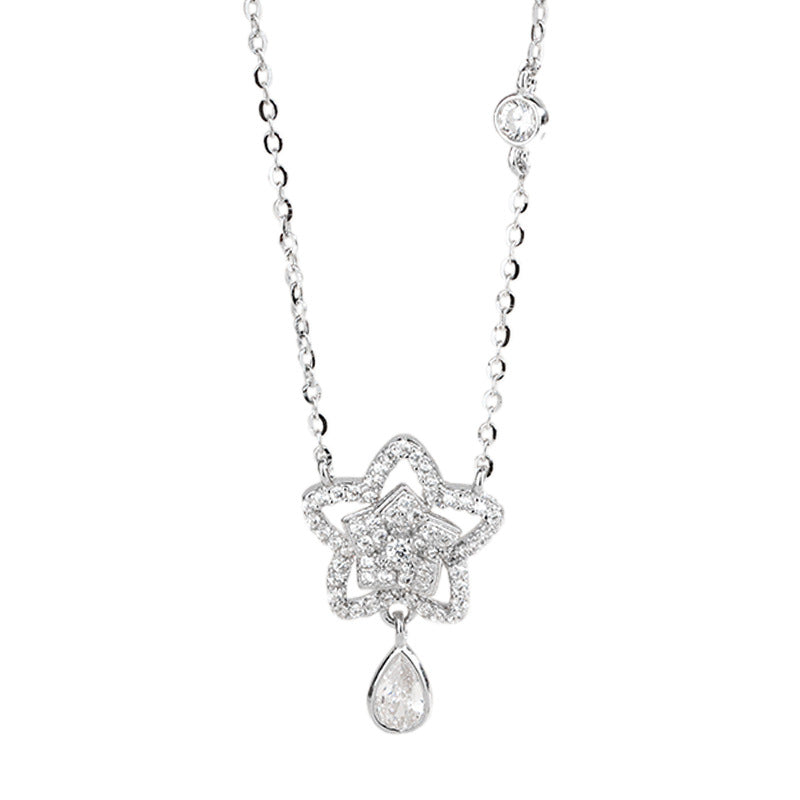 “Starlit Dew” S925 Sterling Silver Star Drop Necklace