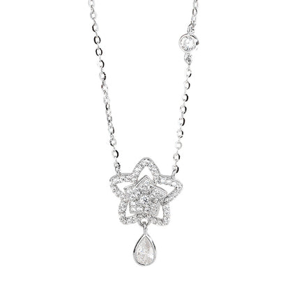 “Starlit Dew” S925 Sterling Silver Star Drop Necklace