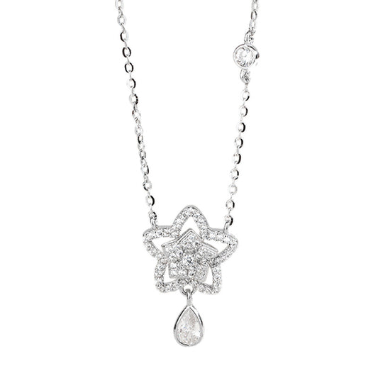 “Starlit Dew” S925 Sterling Silver Star Drop Necklace