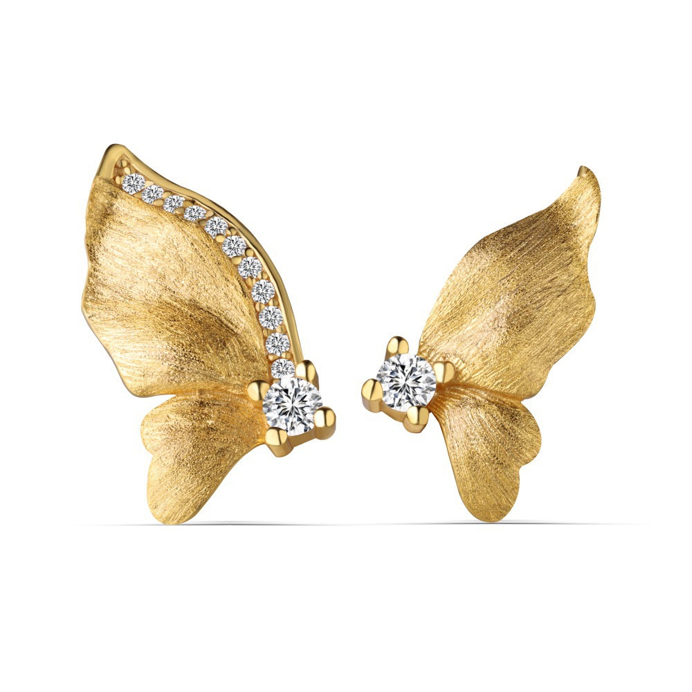 “Gilded Flutter” S925 Sterling Silver Brushed Butterfly Jewelry Set (Necklace & Earrings)