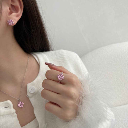 "Sakura Heart" 925 Sterling Silver Pink Zircon Jewelry Set