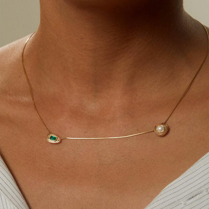 Emerald Orbit 18K Gold-Plated Brass Snake Chain Necklace