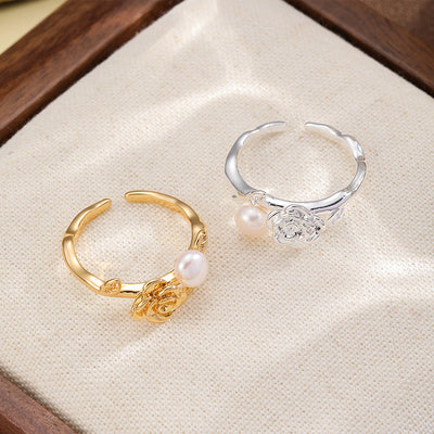 Vintage Rose Freshwater Pearl 18K Gold-Plated Open Ring