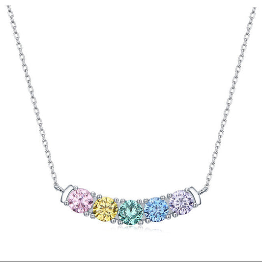 “Rainbow Smile” S925 Sterling Silver Multicolor Crescent Necklace