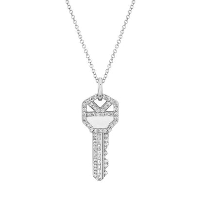 “Key of Power” 925 Sterling Silver Pavé Key Pendant Necklace