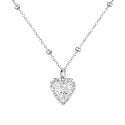 “Velvet Heart” S925 Sterling Silver Woven Heart Necklace