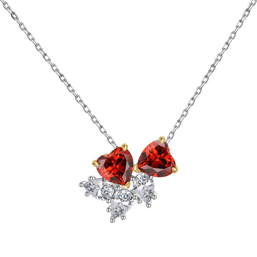 “Rouge Vow” S925 Sterling Silver Heart Zircon Jewelry Set (Necklace & Earrings)