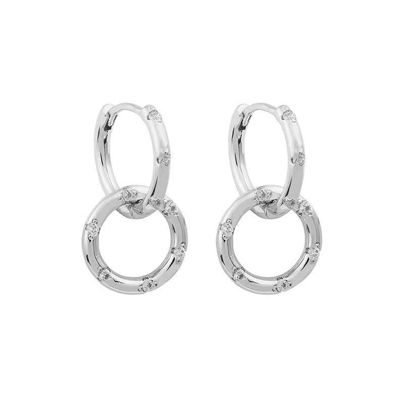 “Linked Radiance” 925 Sterling Silver Double-Hoop Pavé Zircon Earrings