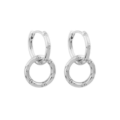 “Linked Radiance” 925 Sterling Silver Double-Hoop Pavé Zircon Earrings