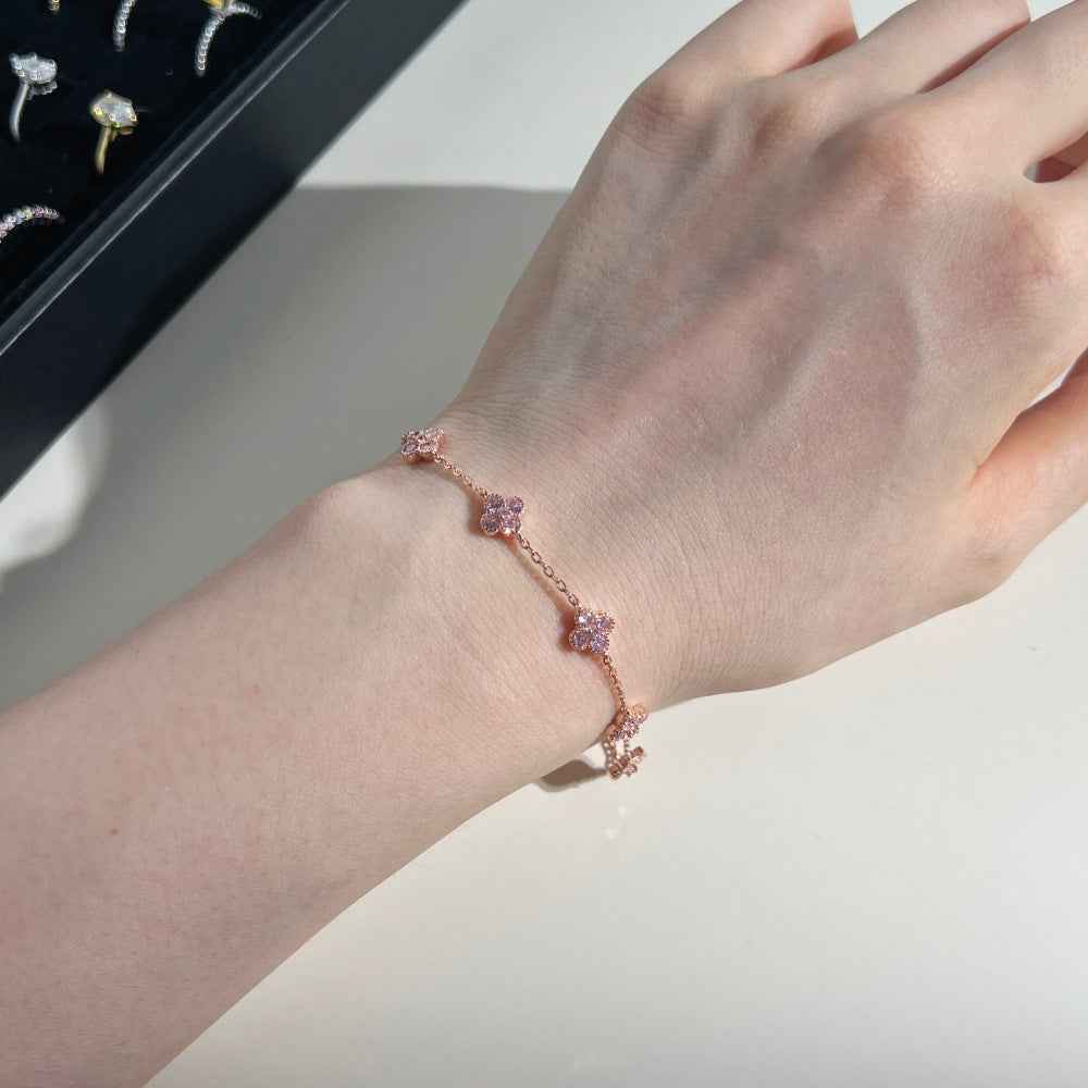 “Roselle Clover” S925 Sterling Silver Four-Leaf Flower Bracelet
