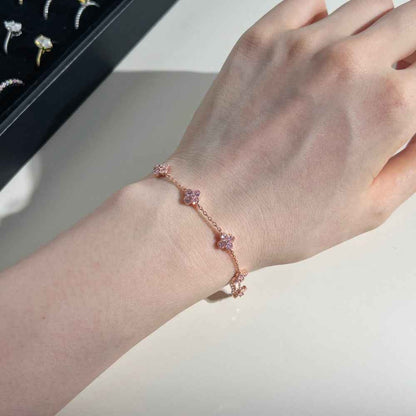 “Roselle Clover” S925 Sterling Silver Four-Leaf Flower Bracelet