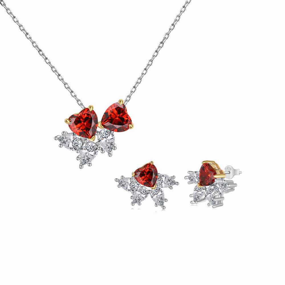 “Rouge Vow” S925 Sterling Silver Heart Zircon Jewelry Set (Necklace & Earrings)