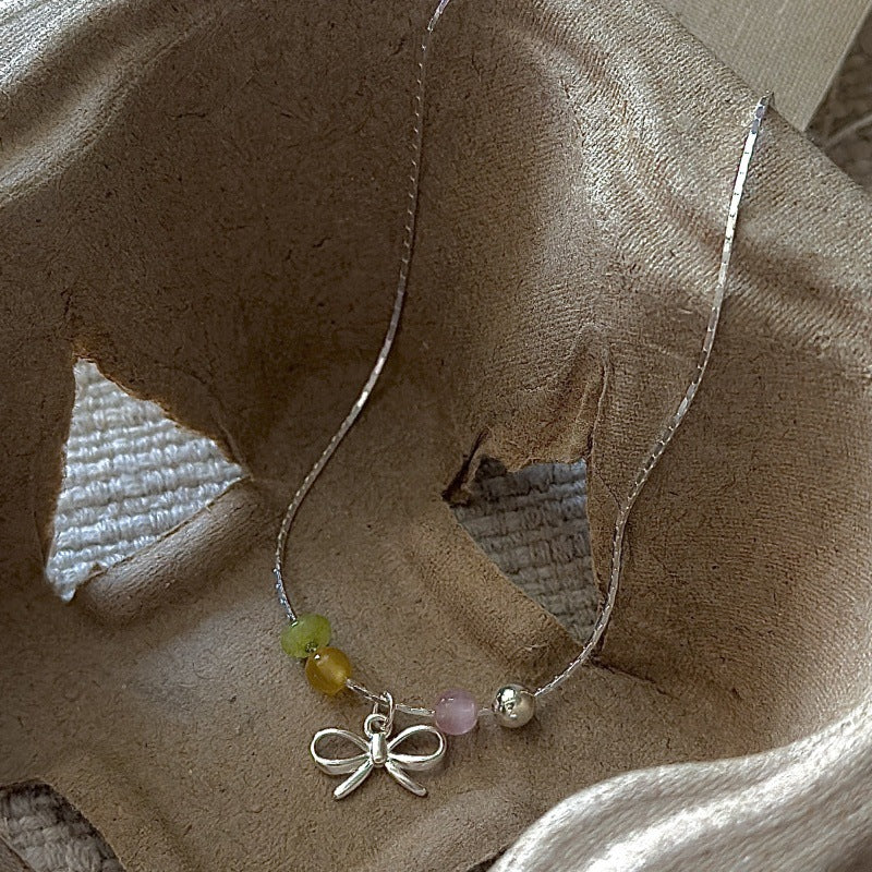 "Colorful Bow" 925 Sterling Silver Necklace
