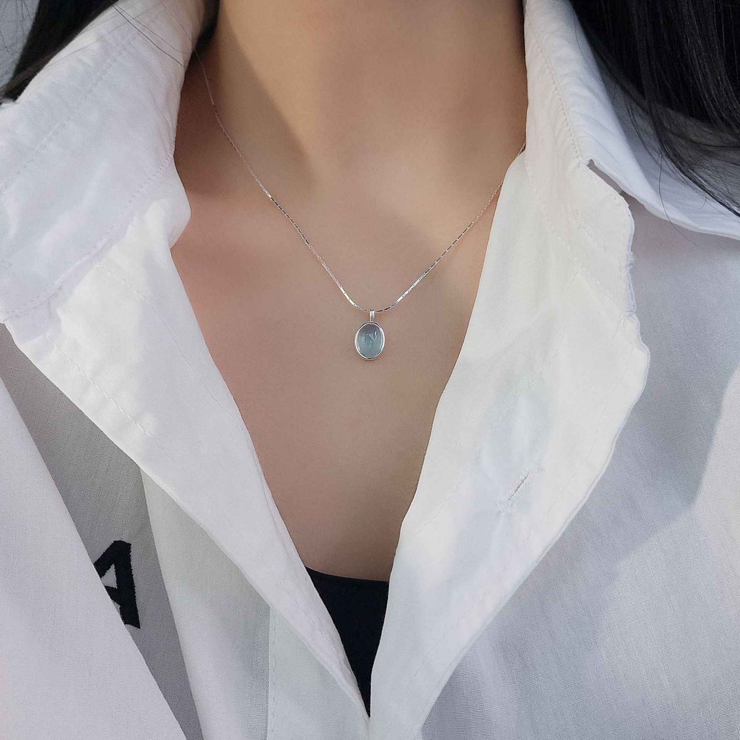 “Ocean Aura” 925 Sterling Silver Aquamarine Pendant Necklace