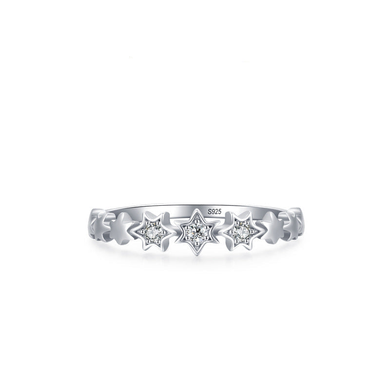 “Stellar Grace” 925 Sterling Silver Pavé Star Band Ring