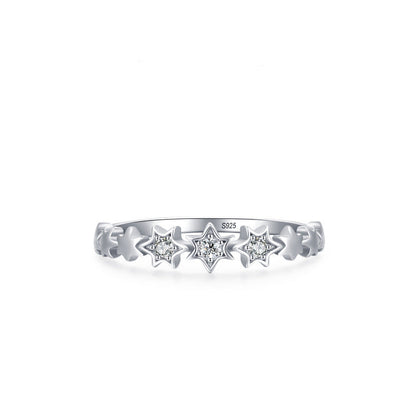 “Stellar Grace” 925 Sterling Silver Pavé Star Band Ring
