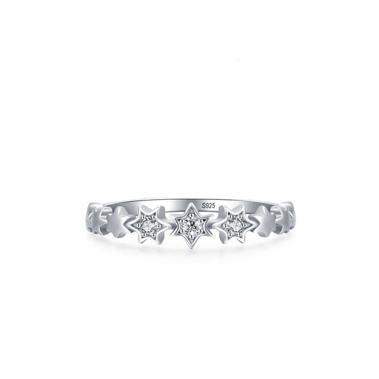 “Stellar Grace” 925 Sterling Silver Pavé Star Band Ring