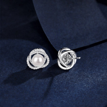 “Pearl Aurelia” 925 Sterling Silver Pearl & Pavé Floral Stud Earrings