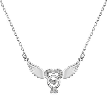 “Angel Promise” 925 Sterling Silver Winged Heart Ring Pavé Zircon Necklace