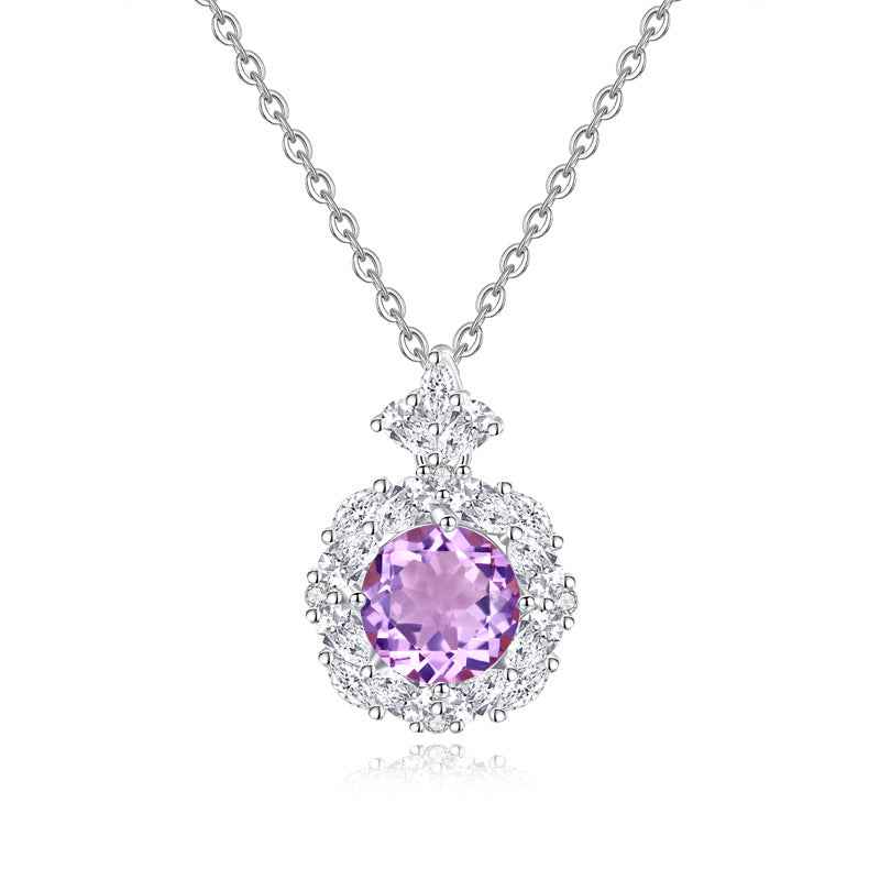 Violet Halo 925 Sterling Silver Natural Amethyst Pendant Necklace