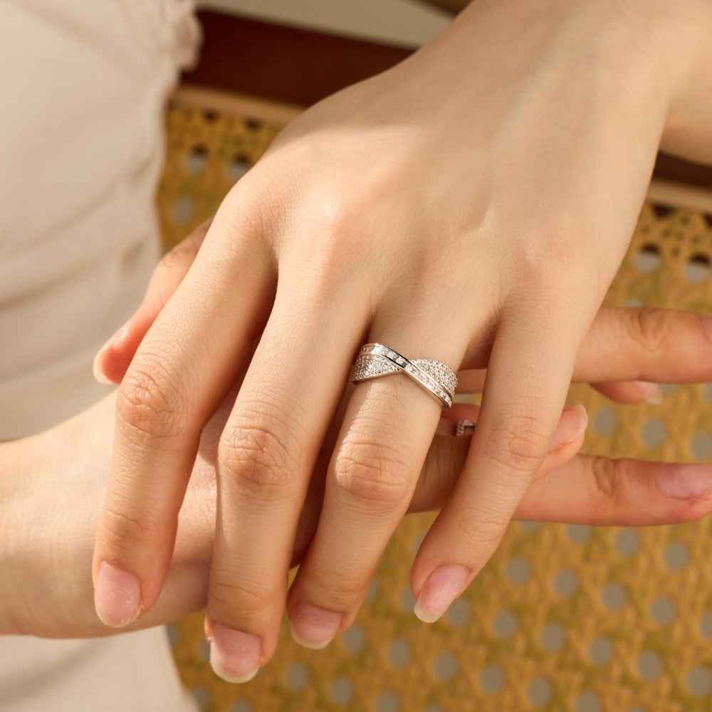 “Infinity Veil” 925 Sterling Silver Pavé Crisscross Statement Ring