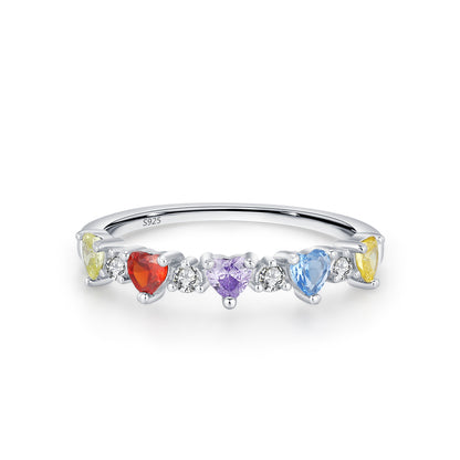 “Rainbow Crush” 925 Sterling Silver Heart Ring
