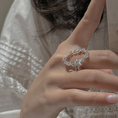 "Starlit Charm" Adjustable 925 Sterling Silver Ring