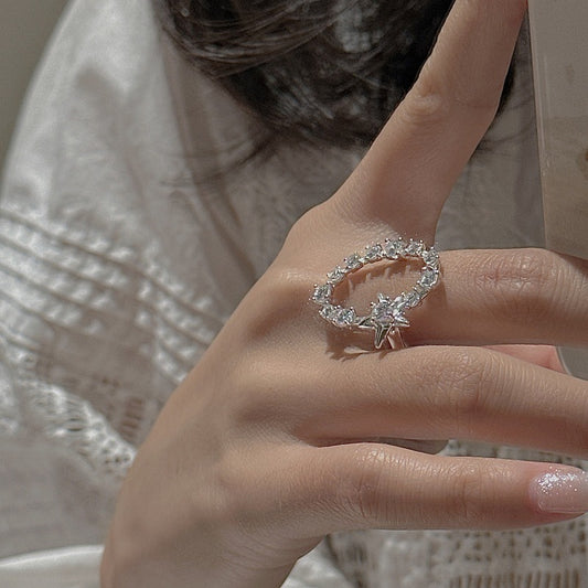"Starlit Charm" Adjustable 925 Sterling Silver Ring
