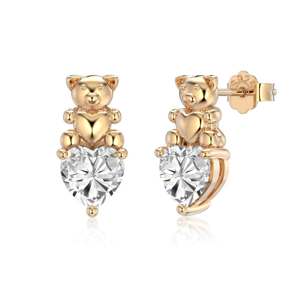 “Sweet Bear Spark” 925 Sterling Silver 5A Cubic Zirconia Necklace & Stud Earrings Set