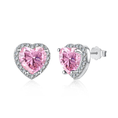 “Blush Devotion” 925 Sterling Silver Pink Heart Zircon Necklace & Stud Earrings Set