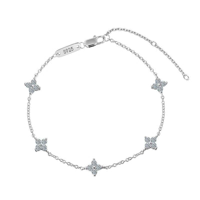 “Lucky Petal” 925 Sterling Silver Clover Moissanite Bracelet