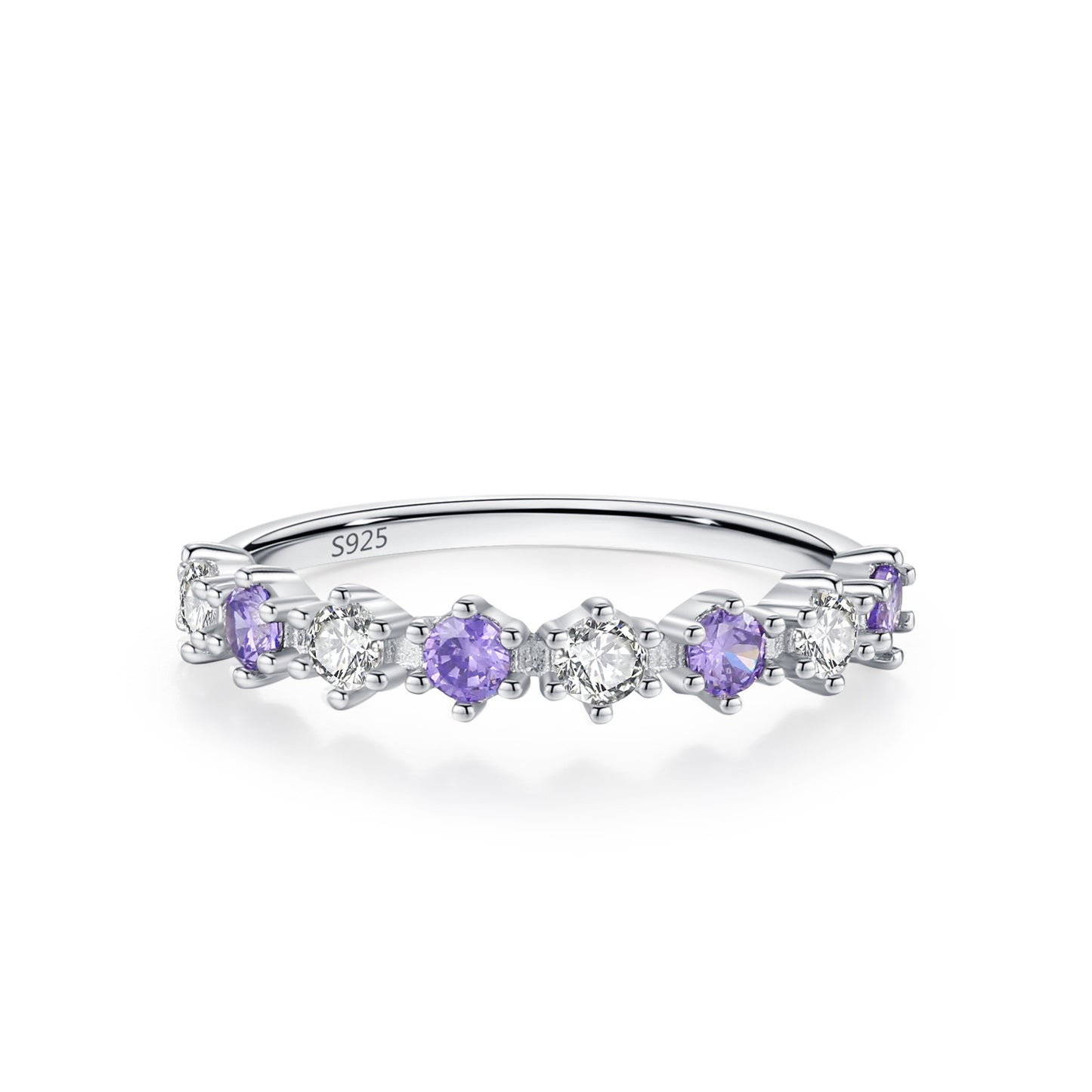 “Violet Lumière” 925 Sterling Silver Alternating Zircon Band Ring