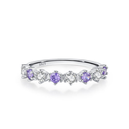“Violet Lumière” 925 Sterling Silver Alternating Zircon Band Ring